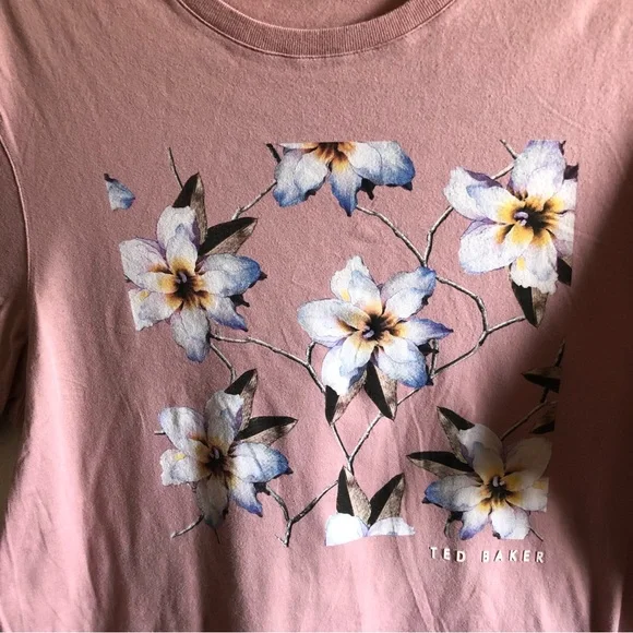 Ted Baker pink flower graphic tee t-shirt graphic mens unisex - Picture 2 of 6
